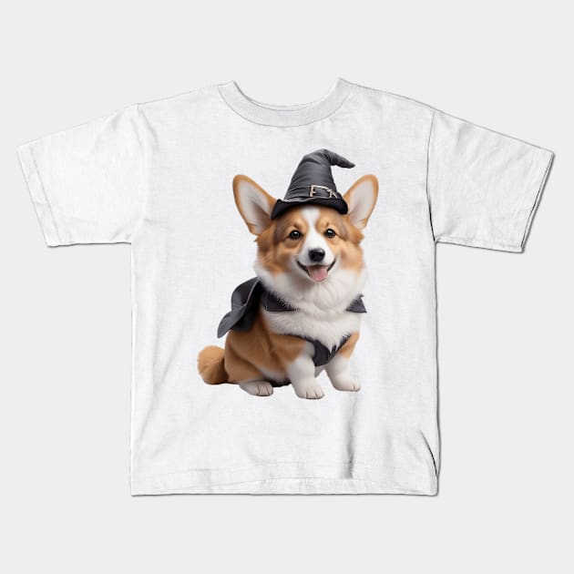 Cute Corgi Witch Kids T-Shirt by likbatonboot